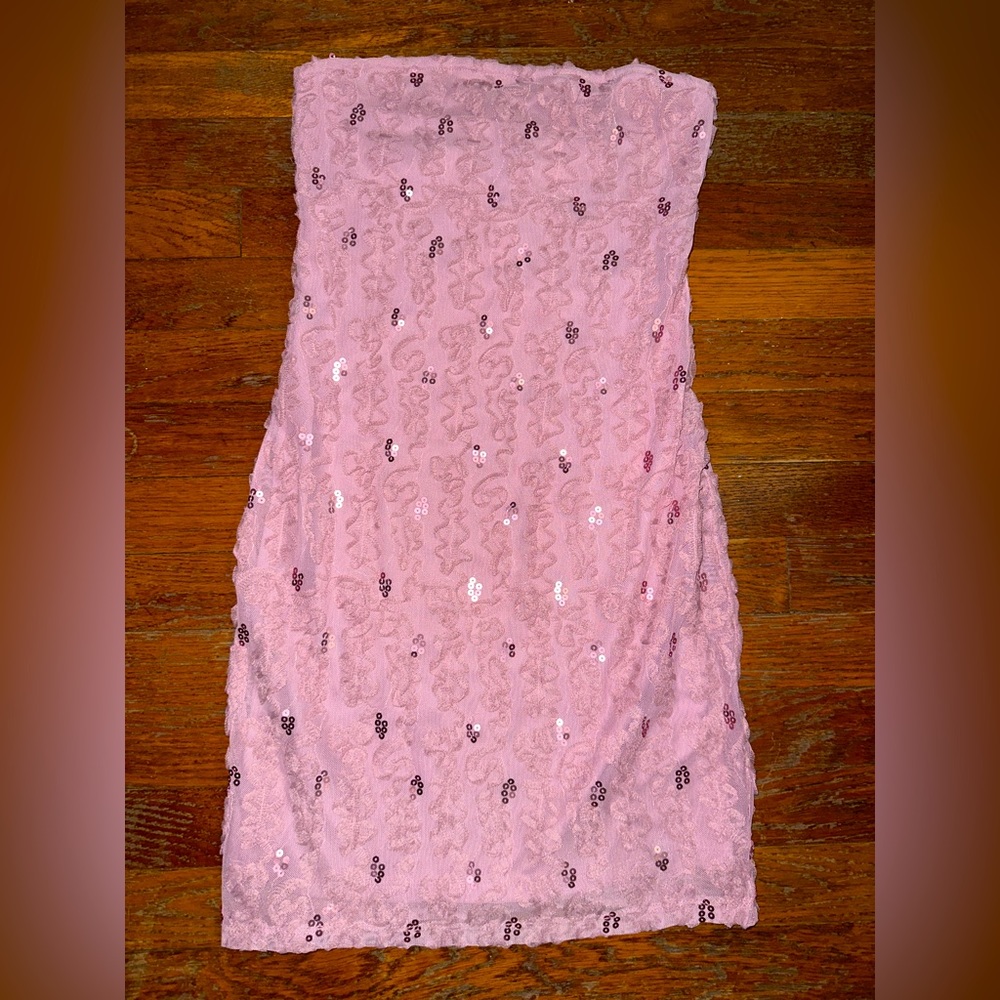 Pink mini strapless textured dress